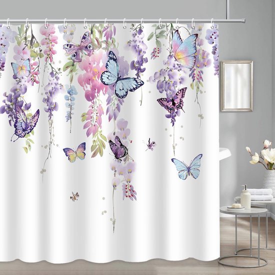 550x550-8349.jpg Unyqoos® Waterdichte douchegordijn met bloemen- en vlinderontwerp voor badkamers