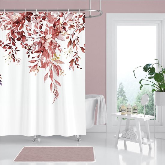 550x550-8366.jpg Unyqoos® Waterdichte douchegordijn met botanische print en roestvrijstalen ringen 180x180