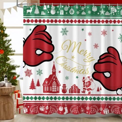 Unyqoos® 180X180 Waterdichte kerst douchegordijn met rendieren en sneeuwman motief