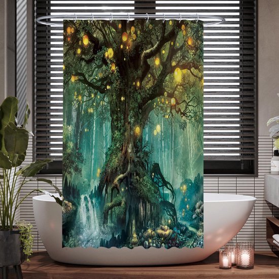 Unyqoos® Betoverend Douchegordijn met Elfenbos Thema en Magische Boomprint voor Badkamervernieuwing