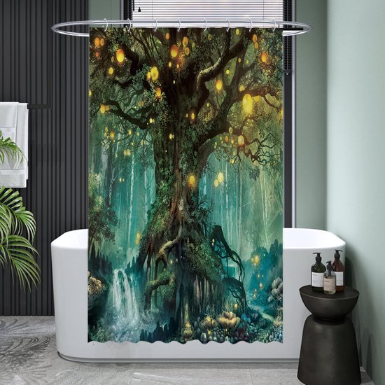 Unyqoos® Betoverend Douchegordijn met Elfenbos Thema en Magische Boomprint voor Badkamervernieuwing