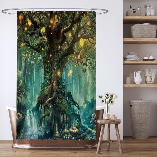 Unyqoos® Betoverend Douchegordijn met Elfenbos Thema en Magische Boomprint voor Badkamervernieuwing