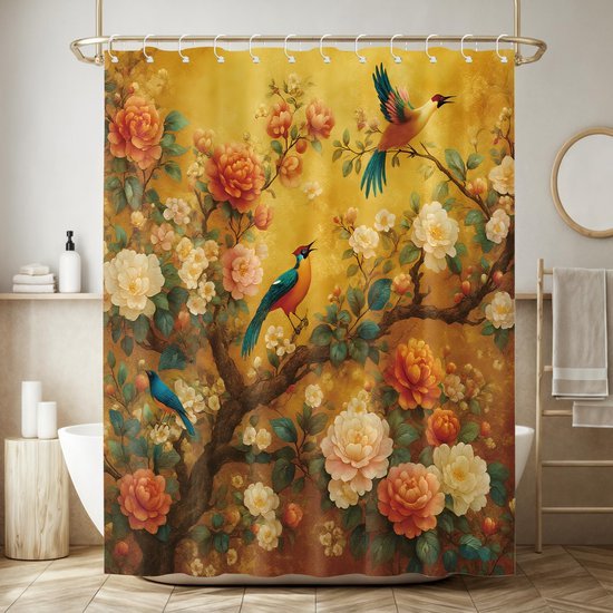 550x550-8430.jpg Unyqoos® Waterafstotend douchegordijn met vogel- en bloemenprint voor de badkamer