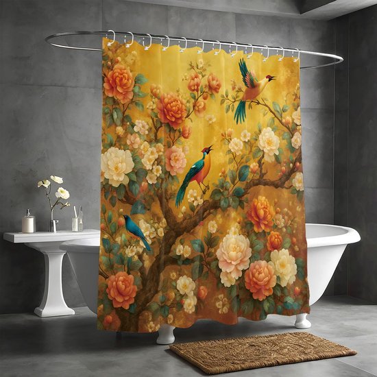550x550-8432.jpg Unyqoos® Waterafstotend douchegordijn met vogel- en bloemenprint voor de badkamer