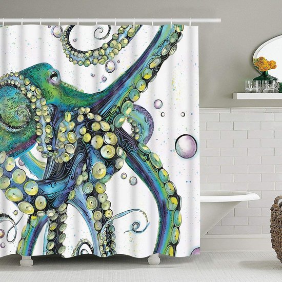 Unyqoos® Stijlvol Douchegordijn Met Zeeleven Print, Waterbestendig En Schimmelwerend, 180 x 200 cm, Inclusief Ringen