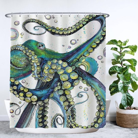 Unyqoos® Stijlvol Douchegordijn Met Zeeleven Print, Waterbestendig En Schimmelwerend, 180 x 200 cm, Inclusief Ringen