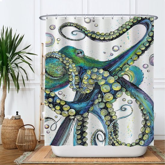 Unyqoos® Stijlvol Douchegordijn Met Zeeleven Print, Waterbestendig En Schimmelwerend, 180 x 200 cm, Inclusief Ringen