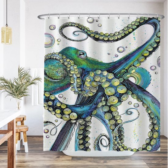 Unyqoos® Stijlvol Douchegordijn Met Zeeleven Print, Waterbestendig En Schimmelwerend, 180 x 200 cm, Inclusief Ringen