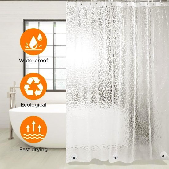 Unyqoos® en Transparante 3D Douchescherm van 200x200 cm met Gewichtsverdeling en 13 Ophanghaken