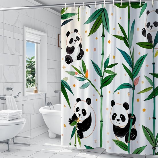 Unyqoos® Water- en Schimmelbestendig Douchegordijn met Panda en Bladeren, Inclusief Ringen, 200 x 200 cm