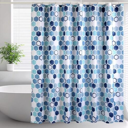 550x550-8491.jpg Unyqoos® Stijlvol Blauw Badkamergordijn met Zeshoekig Motief en Verzwaarde Zoom