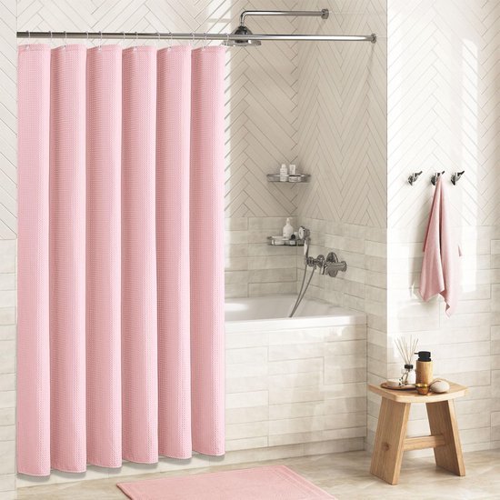 Unyqoos® Stijlvol waterafstotend douchegordijn in roze wafelpatroon met verzwaarde zoom, 180x200 cm