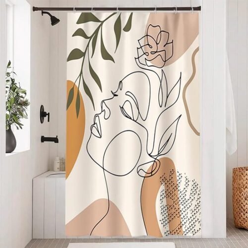 Unyqoos® Elegant en Minimalistisch Douchegordijn Met Abstract Gezichtsontwerp, Waterafstotend en Wasbaar, Inclusief 8 Haken, Formaat 120x200 cm