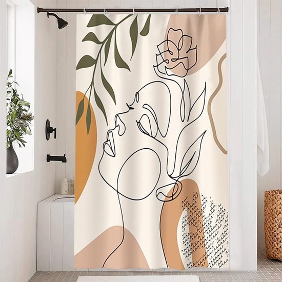 Unyqoos® Elegant en Minimalistisch Douchegordijn Met Abstract Gezichtsontwerp, Waterafstotend en Wasbaar, Inclusief 8 Haken, Formaat 120x200 cm