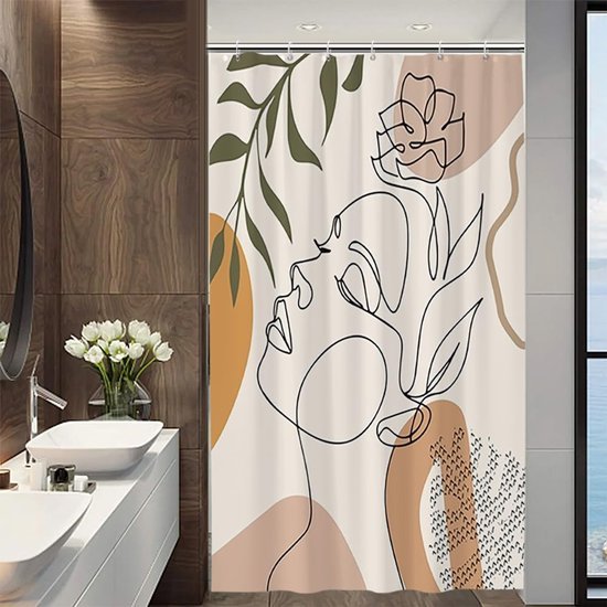Unyqoos® Elegant en Minimalistisch Douchegordijn Met Abstract Gezichtsontwerp, Waterafstotend en Wasbaar, Inclusief 8 Haken, Formaat 120x200 cm