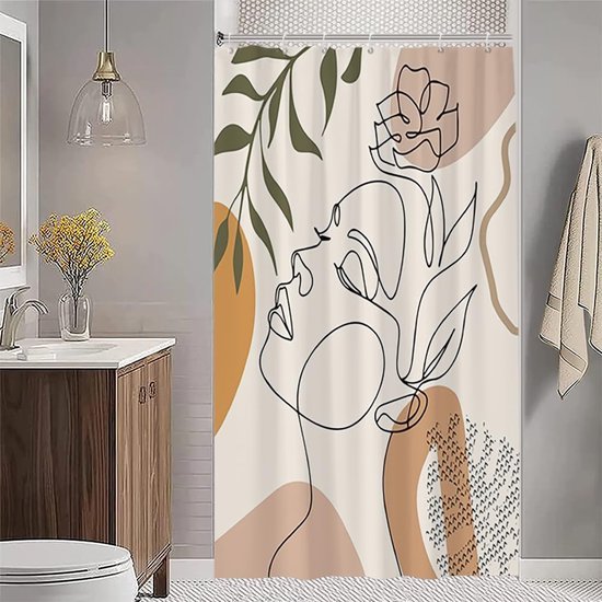 Unyqoos® Elegant en Minimalistisch Douchegordijn Met Abstract Gezichtsontwerp, Waterafstotend en Wasbaar, Inclusief 8 Haken, Formaat 120x200 cm