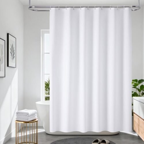 550x550-8541.jpg Unyqoos® Witte waterdichte douchegordijn met haken en verzwaarde zoom 180x180 cm