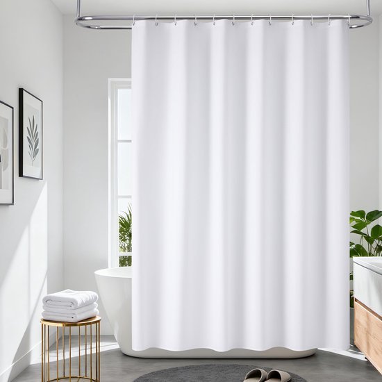 550x550-8541.jpg Unyqoos® Witte waterdichte douchegordijn met haken en verzwaarde zoom 180x180 cm