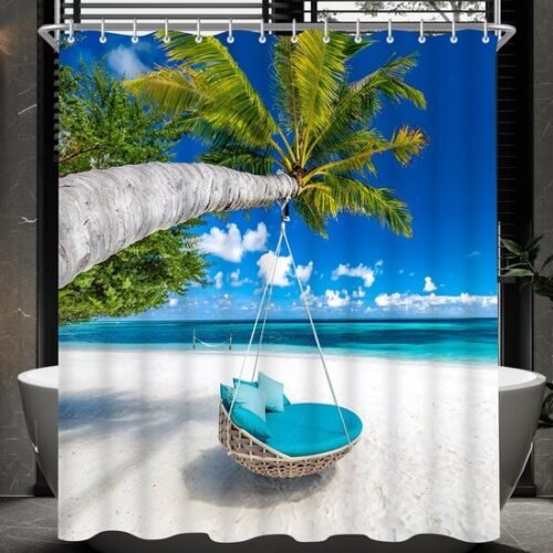 550x550-8551.jpg Unyqoos® Stijlvol en Praktisch Douchegordijn met Strandthema en Verzwaarde Zoom, 180 x 200 cm