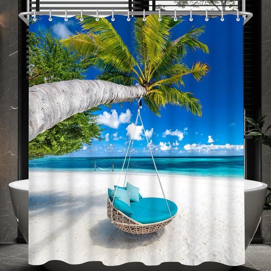 Unyqoos® Stijlvol en Praktisch Douchegordijn met Strandthema en Verzwaarde Zoom, 180 x 200 cm
