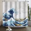 Unyqoos® Waterdicht douchegordijn met Japanse kunst en eenvoudige montage voor badkamer