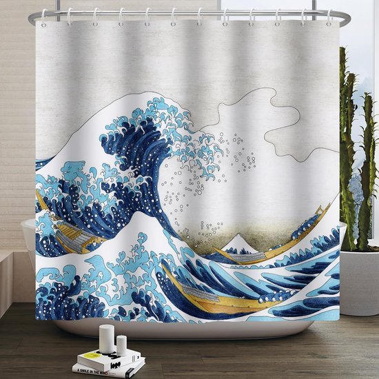 Unyqoos® Waterdicht douchegordijn met Japanse kunst en eenvoudige montage voor badkamer