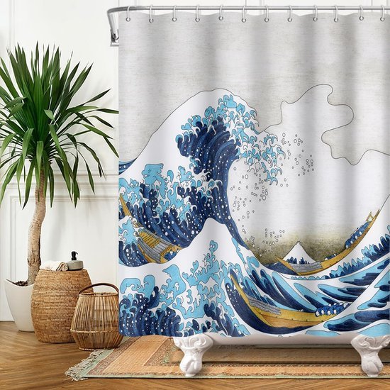 Unyqoos® Waterdicht douchegordijn met Japanse kunst en eenvoudige montage voor badkamer