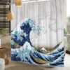 Unyqoos® Waterdicht douchegordijn met Japanse kunst en eenvoudige montage voor badkamer