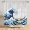 Unyqoos® Waterdicht douchegordijn met Japanse kunst en eenvoudige montage voor badkamer
