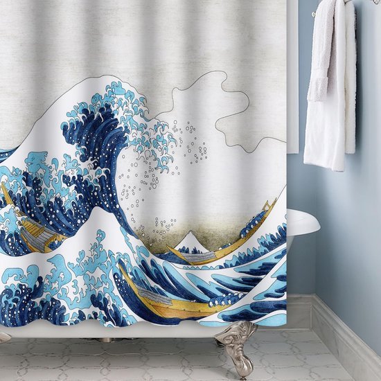 Unyqoos® Waterdicht douchegordijn met Japanse kunst en eenvoudige montage voor badkamer