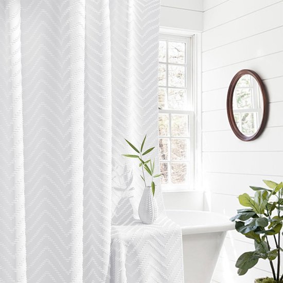 Unyqoos® Stijlvol waterdicht douchegordijn met chevron strepen en kwastjes voor elke badkamer