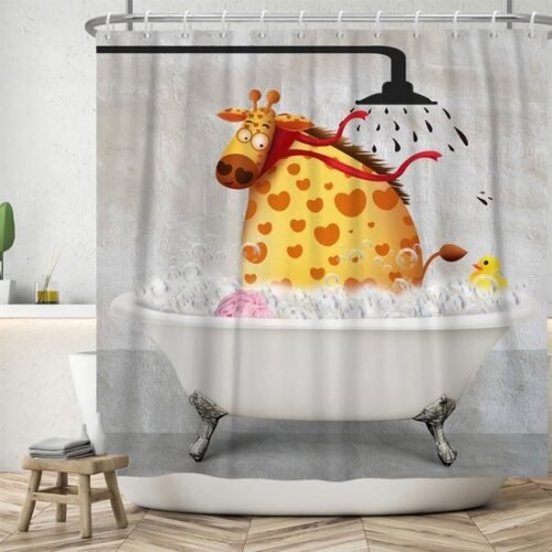 550x550-8634.jpg Unyqoos® Vintage Stijl Waterdicht Douchegordijn met Grappige Giraffe en Bad Eend voor Kinderen