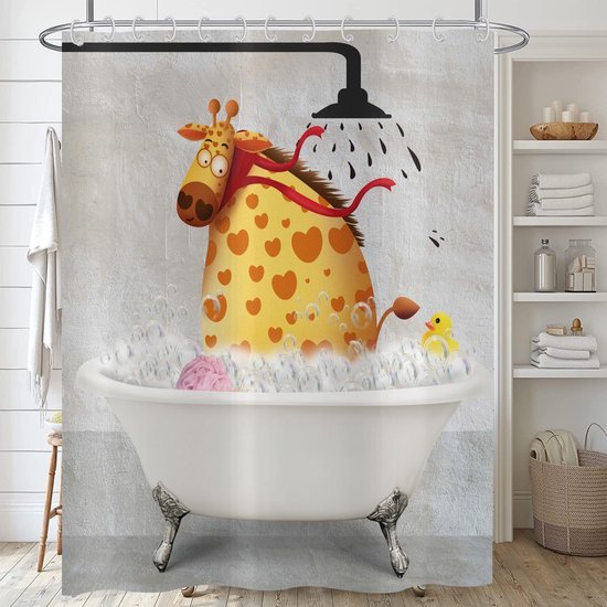 550x550-8637.jpg Unyqoos® Vintage Stijl Waterdicht Douchegordijn met Grappige Giraffe en Bad Eend voor Kinderen
