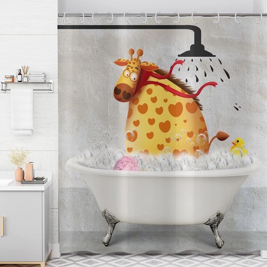 550x550-8638.jpg Unyqoos® Vintage Stijl Waterdicht Douchegordijn met Grappige Giraffe en Bad Eend voor Kinderen