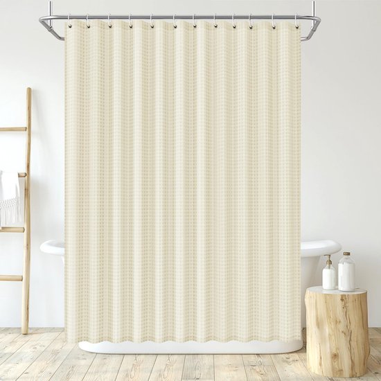 Unyqoos® Douchegordijn in Wafelpatroon met Praktische Haken voor Moderne Badkamers