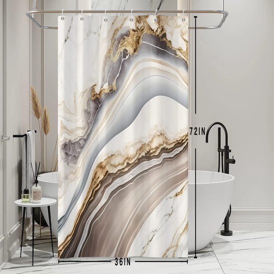Unyqoos® Elegant Grijs Douchegordijn met Marmerpatroon voor Luxe Badkamerervaring