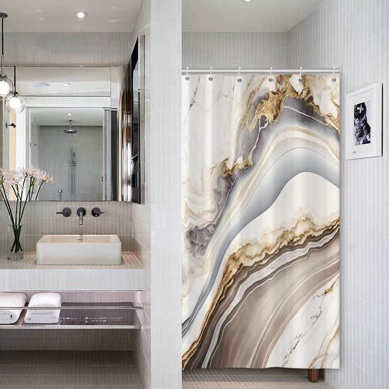 Unyqoos® Elegant Grijs Douchegordijn met Marmerpatroon voor Luxe Badkamerervaring