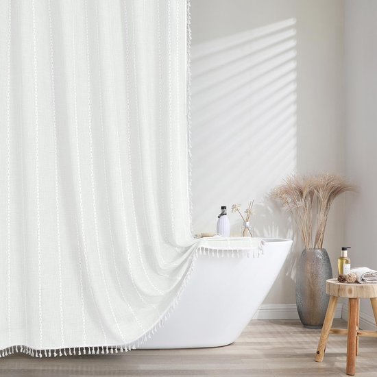 Unyqoos® Rustiek Boheems douchegordijn van linnen met haken voor badkamer