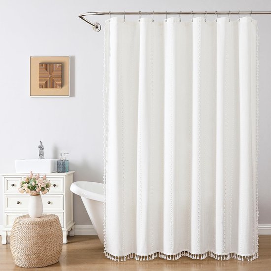 Unyqoos® Rustiek Boheems douchegordijn van linnen met haken voor badkamer