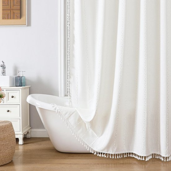 Unyqoos® Rustiek Boheems douchegordijn van linnen met haken voor badkamer