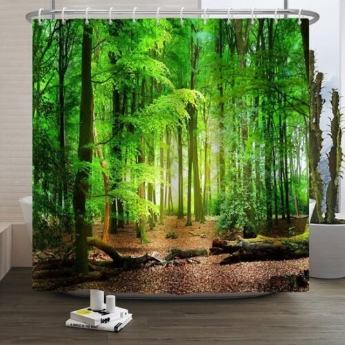 550x550-8684.jpg Unyqoos® Waterafstotend douchegordijn met 3D landschap print voor badkamer