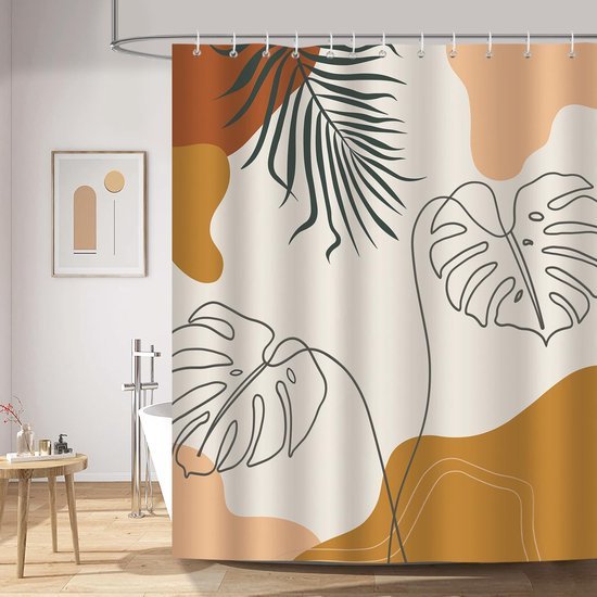 Unyqoos® Stijlvol Douchegordijn met Boho Bladeren en Abstracte Kunst voor Moderne Badkamerdecoratie
