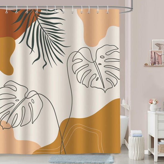 Unyqoos® Stijlvol Douchegordijn met Boho Bladeren en Abstracte Kunst voor Moderne Badkamerdecoratie