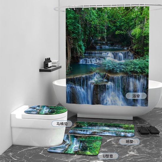 550x550-8696.jpg Unyqoos® Paradijselijk Douchegordijn met Watervallen en Bossen Print - Waterdicht en Schimmelwerend Design