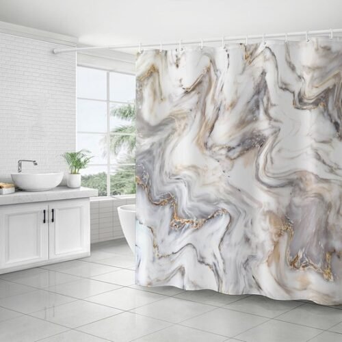 550x550-8714.jpg Unyqoos® Waterdicht en Douchegordijn met Steenpatroon in Beige voor Bad en Douche, 180 x 180 cm