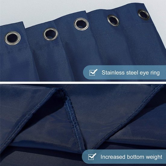 Unyqoos® Waterdicht en schimmelwerend donkerblauw douchegordijn met ringen 180x200 cm