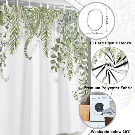 550x550-8723.jpg Unyqoos® Elegante Waterafstotende Douchegordijn met Groene Bladeren en Eucalyptus Motief voor Badkamer