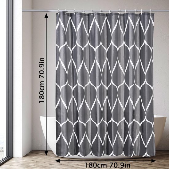 550x550-8790.jpg Unyqoos® Waterdicht en Wasbaar Douchegordijn met Ringen voor Badkamer 180x180 cm