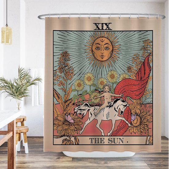Unyqoos® Stijlvol Douchegordijn met Zon, Bloemen en Retro Ontwerp, Waterdicht en Wasbaar, 180 x 200 cm