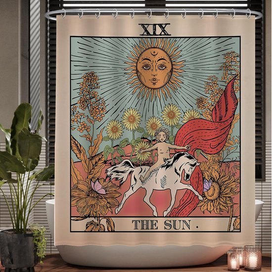 Unyqoos® Stijlvol Douchegordijn met Zon, Bloemen en Retro Ontwerp, Waterdicht en Wasbaar, 180 x 200 cm